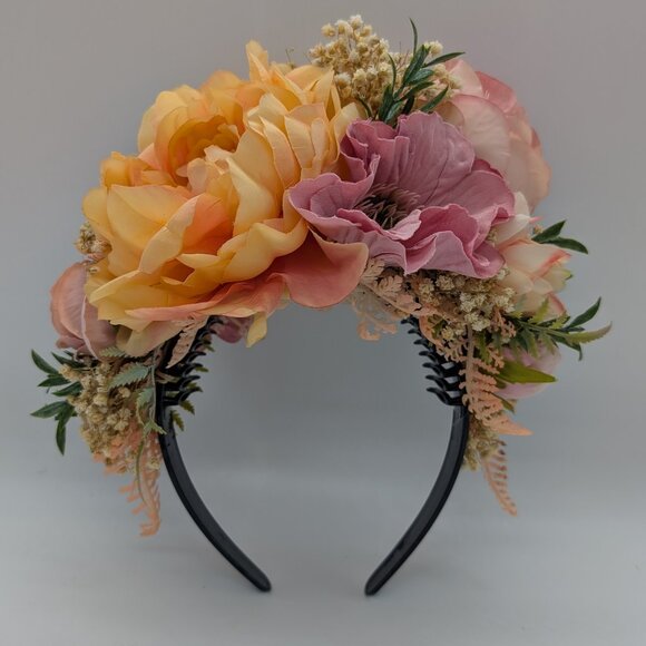 Frida Kahlo-Inspired Peach Fuzz & Pink Flower Headband - Picture 4 of 13